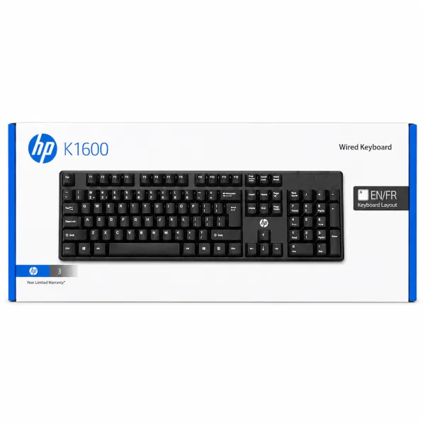 Clavier filaire HP K1600 noir avec pavé numérique