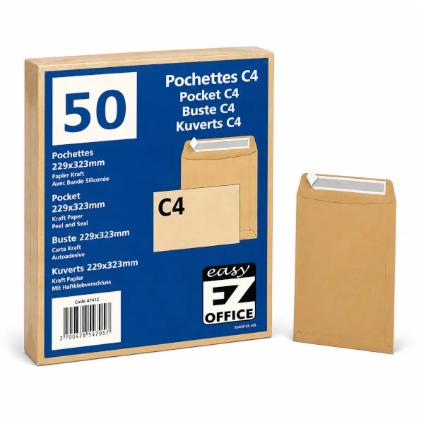 Pochettes kraft C4 Easy Office 229 × 323 mm – paquet de 50