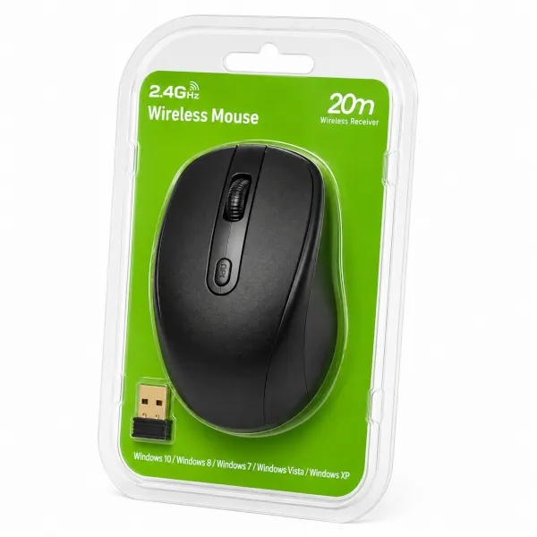 Souris sans fil 2,4 GHz noire avec récepteur USB