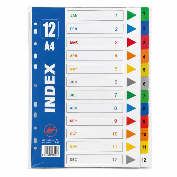 Intercalaires A4 mensuels à 12 positions avec onglets colorés